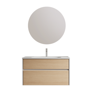 Meuble-lavabo mural moderne en MDF avec texture ondulée 3D, vasque en pierre artificielle PVC blanc mat et qualité E1 - Product Image 2