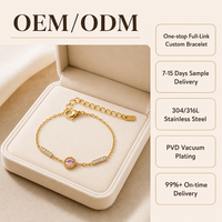 Bracelet ajustable double barre en acier inoxydable plaqué or 18 carats avec zircon rose en forme de lune pour femme – Cadeau de fête tendance en gros