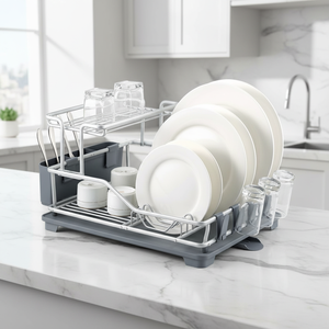 Égouttoir à vaisselle <span class=keywords><strong>double</strong></span> niveau moderne en aluminium, de type sur pied, durable et multifonctionnel, pour table de cuisine carrée - Product Image 5
