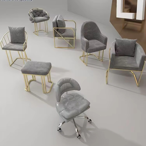Luxury Gray Metal+PU Leather Salon Chair & <b>Stool</b> for Nail Salon Living Room Bedroom Mall-Commercial Use Manicure Furniture - Product Image 1