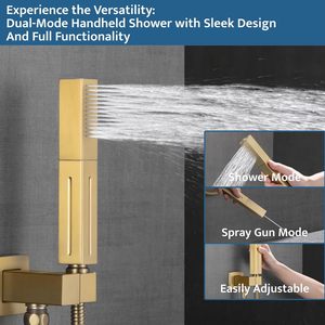 Système <span class=keywords><strong>de</strong></span> douche thermostatique ZHIYAN en laiton doré brossé avec bouton poussoir, mitigeur 2-en-1, pommeau <span class=keywords><strong>de</strong></span> douche mural et plafonnier <span class=keywords><strong>de</strong></span> 12 pouces - Product Image 4