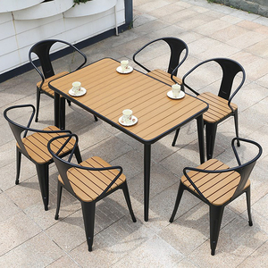 Combinazione Outdoor Cafe cortile Patio <span class=keywords><strong>tavolo</strong></span> <span class=keywords><strong>e</strong></span> <span class=keywords><strong>sedie</strong></span> per il tempo libero imposta <span class=keywords><strong>sedie</strong></span> <span class=keywords><strong>da</strong></span> pranzo all'aperto in legno di plastica - Product Image 1