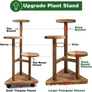 Soporte de madera para plantas, base redonda de varios niveles con ruedas para balcón, sala de estar, estudio, soporte para macetas de madera maciza - Product Image 5