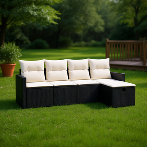 ชุดโซฟาสวนหวายสีดำ 4 ที่นั่ง พร้อมเบาะสีครีม ดีไซน์ร่วมสมัยสำหรับกลางแจ้ง - Product Image 2