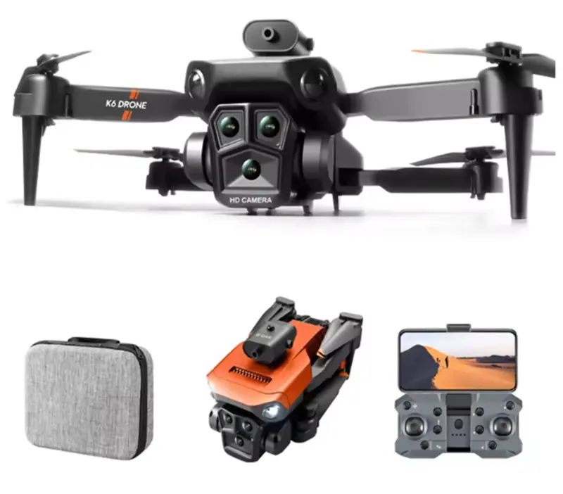 K6 MAX Drone kamera 4K GPS, fotografi udara profesional, tiga kamera HD HDR RC mainan Drone penghindar hambatan