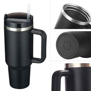 Vaso de Acero Inoxidable Reutilizable de Doble Pared con Aislamiento al Vacío de 40 oz, con Asa, Tapa y Pajita, para Viaje, con Logotipo Personalizado - Product Image 3