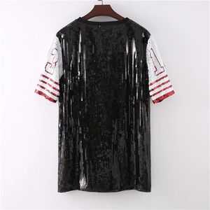 Vendita calda magliette estive da donna con Figure a strisce di colore rosso Glitter con paillettes Oversize top lunghi da donna maglietta sportiva personalizzata della squadra - Product Image 4