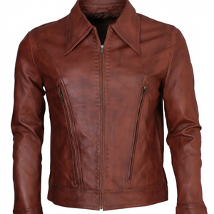 Chaqueta de Cuero Vintage Marrón Suave de Alta Calidad, Estilo Nuevo, para Hombre, Totalmente Personalizada, Cuello Alto de Piel de Oveja Original, Cierre de Cremallera para Invierno - Product Image 1