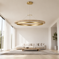 Lustre moderne en bois doré Jingshi Lighting, luminaire suspendu LED à 2 niveaux pour salle à manger et salon