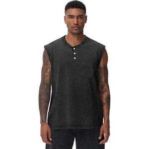 FOXA Mens Sleeveless Henley Tank Top With <b>Pocket</b> Cotton Workout Shirt Breathable Gym Muscle Fit - Product Image 4