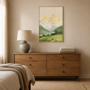 Quadro da Parete con Paesaggio Montano Dorato, Stampa Digitale di Natura Serena, Scenografia di Colline Verdi a 6 Colori, Decorazione per Ufficio e Studio - Product Image 3