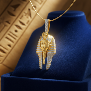 Colgante de diamante redondo con tachuelas para mujer, colgante de oro amarillo de 10K con cabeza de Faraón y Rey, personalizado - Product Image 3