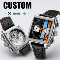 Herren Automatik-Chronograph mit Quadratischem Gehäuse, 24-Stunden-Zweitachterzeiger und Lederarmband