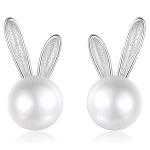 Orecchini a perno con coniglietto per donna, design a orecchio lungo con perle finte, gioielli alla moda - Product Image 1
