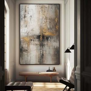 Art mural abstrait noir et beige, toile luxueuse pour décoration moderne, peinture murale artisanale, art mural sur toile - Product Image 5