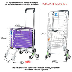 Carro de compras plegable con ruedas, carrito de comestibles giratorio de 360 grados, carrito trepador para comestibles, equipaje, lavandería - Product Image 4