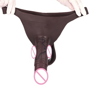 Wearable Black Color Realistic Hollow <b>Dildos</b> T-back Panty Strap on Silicone Penis Sleeve Extender Cock Enlarger Men Sex Toy - Product Image 4