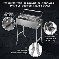 Barbecue manuel à retourner, gril industriel traditionnel en acier inoxydable, rôtissoire professionnelle, équipement de restauration commerciale