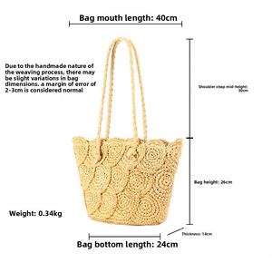 กระเป๋าถือสานทรงถังขนาดใหญ่สำหรับผู้หญิง เหมาะสำหรับวันหยุดริมทะเล ขายส่งจากโรงงาน กระเป๋าชายหาดทำมือพร้อมซิป - Product Image 6