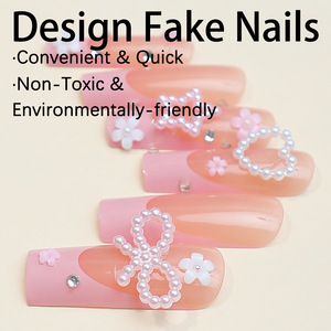 24 Uñas Postizas Extra Largas con Forma de Ataúd, Cuadradas, Color Rosa Francés, con Lazo, Uñas Artificiales con Pegamento para Decoración de Uñas - Product Image 2