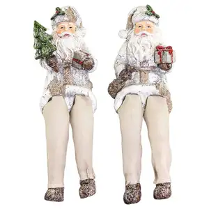 Polyresin/harz urlaub geschenke Gift Santa Dangle Leg White 6x3 Resin Stone Holiday Figurines Set von 2