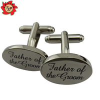 Boutons de manchette ovales en métal argenté personnalisés de haute qualité pour mariage, fabriqués sur mesure