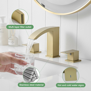 Hiện đại chải vàng 3 lỗ lưu vực vòi 8 "rộng rãi vòi nước 304 thép không gỉ nhà vệ sinh cho phòng khách phòng tắm - Product Image 4