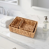 Panier de rangement rectangulaire en jacinthe d'eau tressé à la main, respectueux de l'environnement, empilable, lot de 3 pièces pour salle de bain, cuisine, chambre