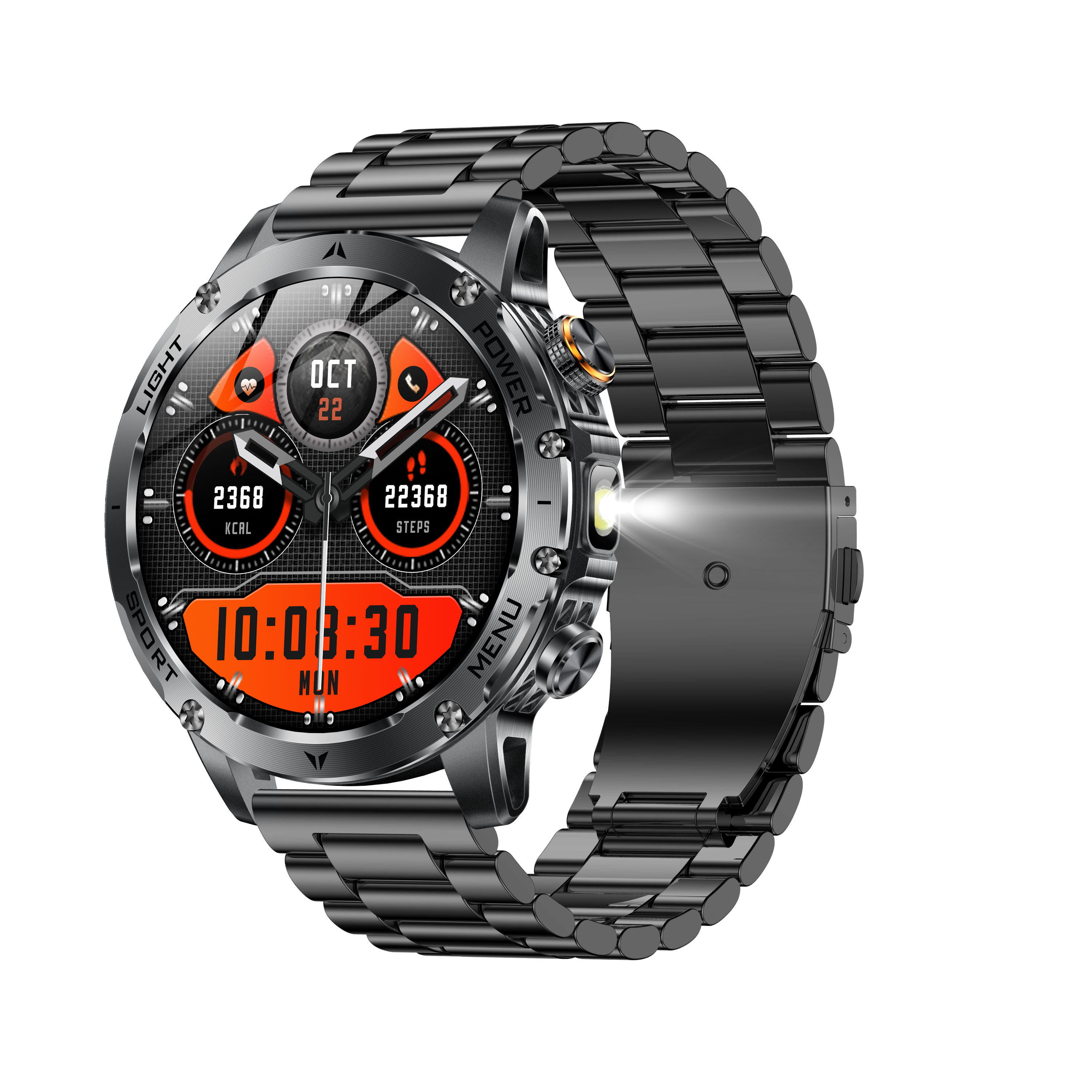Black, steel strap