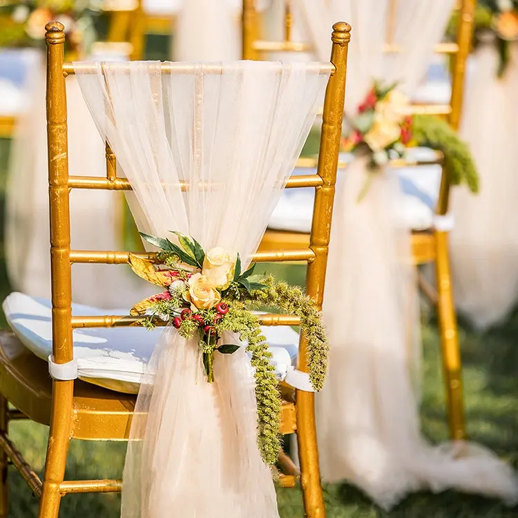 V390 Mesh organza ad alta densità sfondo di nozze garza sedia da sposa schienale garza soffitto nuvola top garza sign-in table