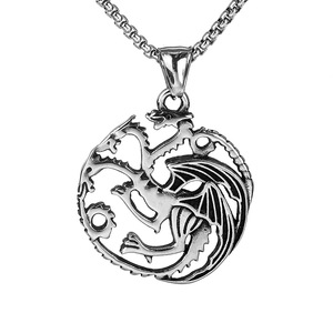 Inspirado en Juego de Tronos <span class=keywords><strong>Targaryen</strong></span> Sigil Collar con colgante de dragón de fuego y sangre Estilo vintage Joyería de acero inoxidable - Product Image 1