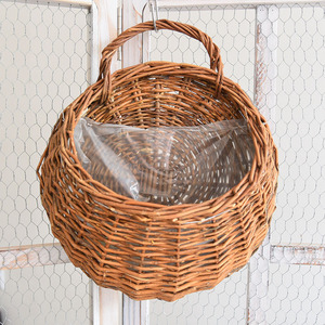 Hanging <b>Basket</b> Round Rattan Plant Fiber Handmade Wall Mounted Flower Pot Decorative Greenery Container - Product Image 2