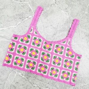 Débardeur Chic Vintage Européen et Américain Personnalisé pour Femme, Top en <span class=keywords><strong>Crochet</strong></span> Fait Main, Camisole à Carreaux <span class=keywords><strong>Granny</strong></span>-Check - Product Image 3