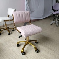 Chaise de Barbier et de Salon de Beauté pour Pédicure, Fauteuil de Technicien Ongulaire, Siège en Cuir PU Doré, Design Moderne, Portable et Durable