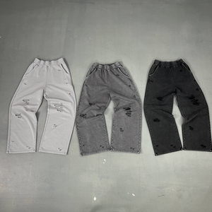 Pantalones Largos Retro para Hombre con Logotipo Personalizado, 420G, Desgastados, Rotos, con Lavado de Color, Técnicas Bordadas, Cintura Media, Forro Polar, Formales - Product Image 1