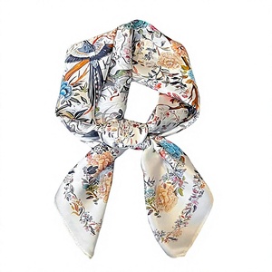 Floral Digital Print Long Muslim Silk Satin Hijab <b>Shawl</b> Headscarf <b>Wrap</b> Beige Blue for Daily Wear Gift - Product Image 6