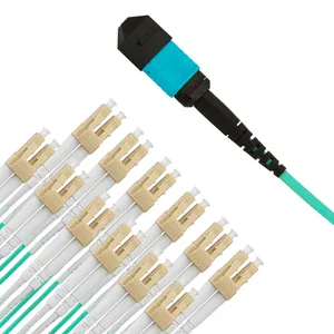 MPO ke LC 4 8 12 24 Core OM3 OM4 Multimode MM kabel Patch serat optik 3.0mm LSZH kabel Patch serat optik