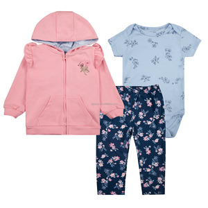 Conjunto de 3 Piezas de Sudadera con Capucha y Cremallera para Niña, Cierre de Cremallera, 100% Algodón, Estampado de Dibujos Animados, Mameluco de Manga Larga, 6-24 Meses - Product Image 3