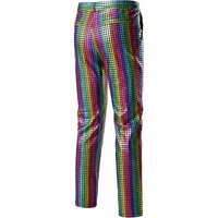 Pantalon Disco en Latex à paillettes arc-en-ciel pour homme, costume de danse doré brillant, vêtements Hipster, pantalon fantaisie