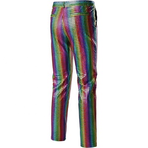 Pantaloni <span class=keywords><strong>da</strong></span> discoteca <span class=keywords><strong>da</strong></span> uomo pantaloni in lattice con paillettes arcobaleno tuta <span class=keywords><strong>da</strong></span> ballo dorata lucida abbigliamento Hipster pantaloni fantasia - Product Image 5
