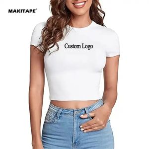 HG667 Camiseta Corta Ajustada de Verano para Mujer, con Logotipo Personalizado, Estilo Sexy, Lisa, al por Mayor - Product Image 3