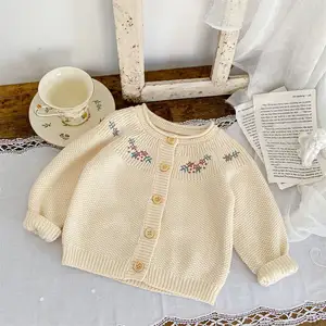 Infant Sweet Knitted Outer wear Cardigan100 % Baumwolle Baby Bestickte Langarm pullover Baby mäntel