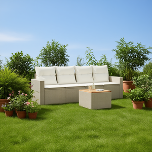 Ensemble de canapés de jardin en rotin beige 4 places, résistant aux intempéries, mobilier d'extérieur au design contemporain - Product Image 2