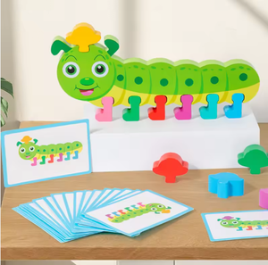 Juego de Madera para Niños, Aprendizaje Temprano, Desarrollo Infantil, Gusano de Dibujos Animados, Reconocimiento de Colores, Juego de Emparejar - Product Image 2