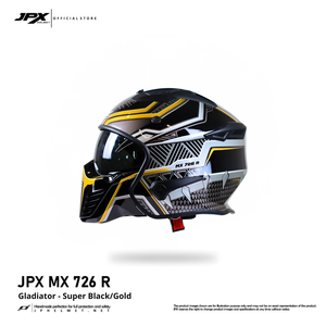 Le casque intégral modulaire JPX MX 726 R, avec un motif MX 11 Gold saisissant pour le motard aventureur - Product Image 2