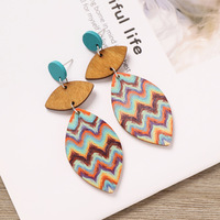 Anting Kayu Wanita Gaya Bohemia Desain Kupu-kupu Unik Motif Geometris Etnik Cetak Garis-garis Pesona Religius