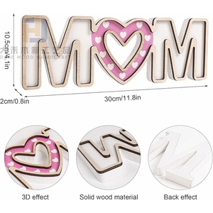 Insegna in Legno Rustico <span class=keywords><strong>Rosa</strong></span> e Bianco con Scritta 'Mom', Centrotavola per la Festa della Mamma, Decorazione per Casa, Fattoria, Ufficio, Regalo - Product Image 6