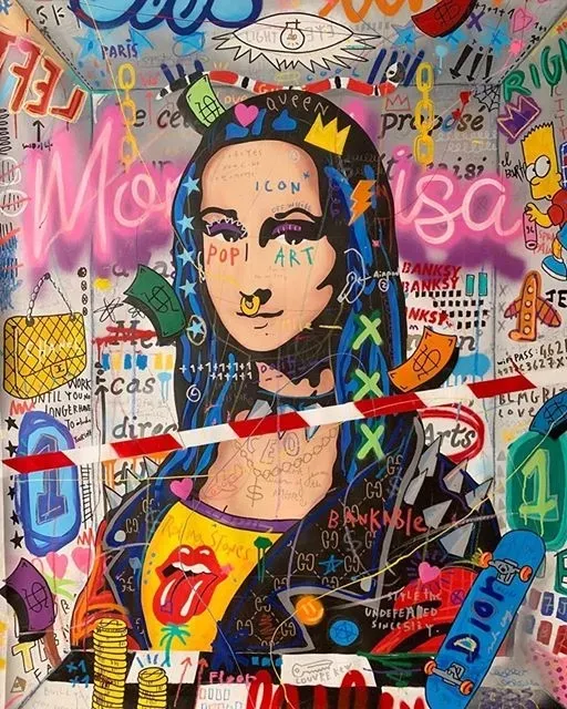 Graffiti Mona Lisa by hand painted Abstract Painting Contemporary Cartoon Art good for home garden decoration