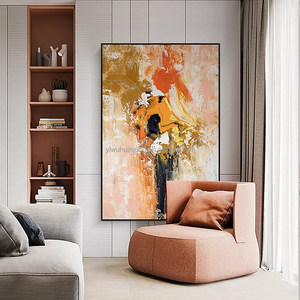 Lienzo abstracto moderno hecho a mano, arte de pared, negro, naranja, <span class=keywords><strong>abrazo</strong></span>, amante, decoración del hogar, pinturas - Product Image 4
