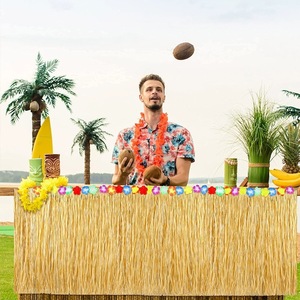 Falda de <span class=keywords><strong>mesa</strong></span> de fiesta Hawaiana de hierba de paja Luau Leis superventas Decoraciones de fiesta Luau <span class=keywords><strong>para</strong></span> fiesta de verano hawaiana - Product Image 1